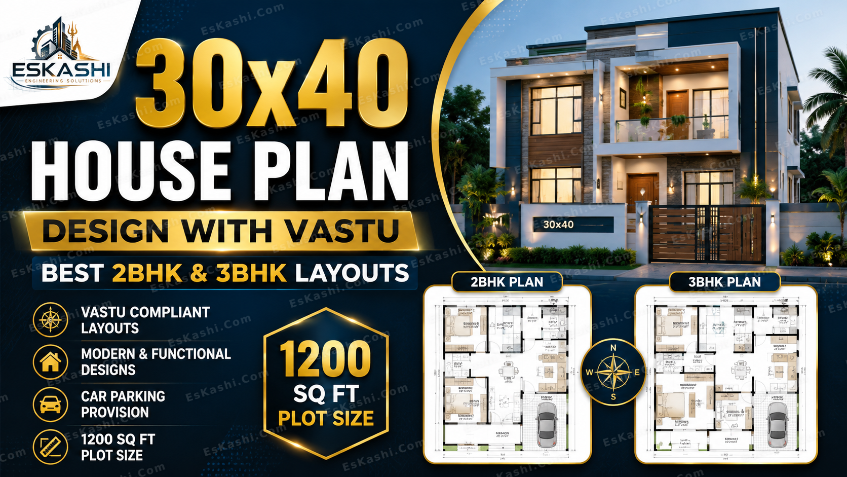 30x40 House Plan Design with Vastu: Best 2BHK & 3BHK Layout Ideas for 1200 Sq Ft Homes